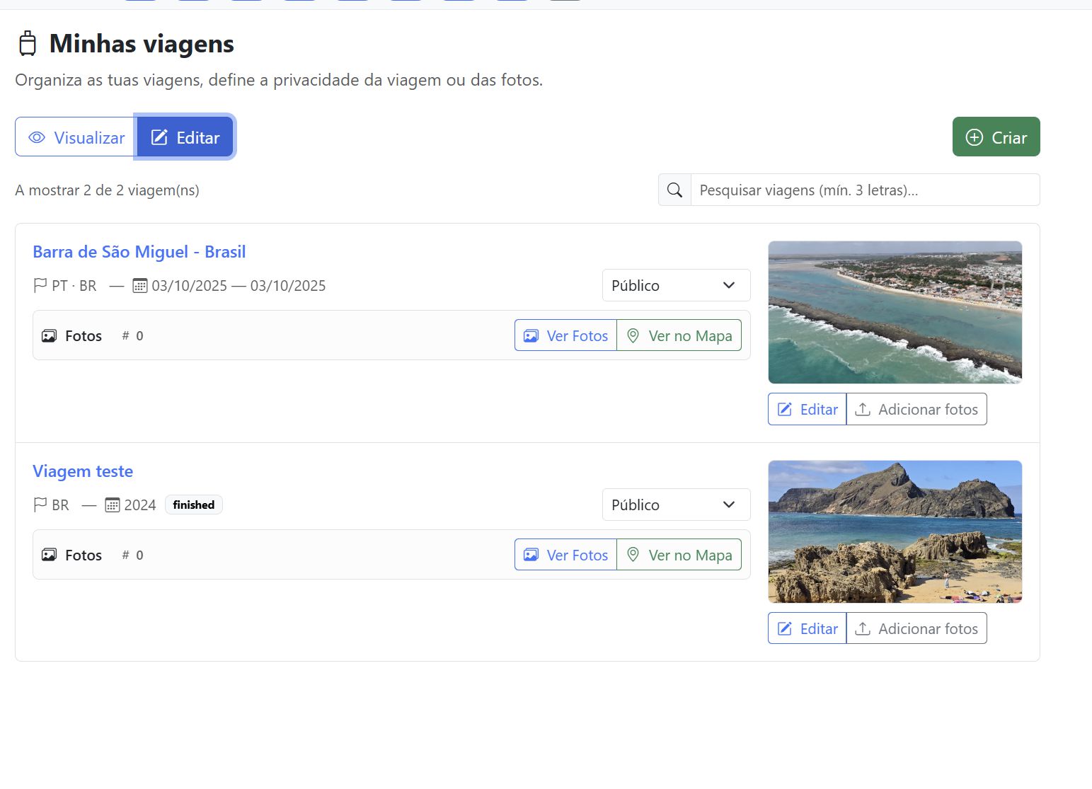Criar viagem